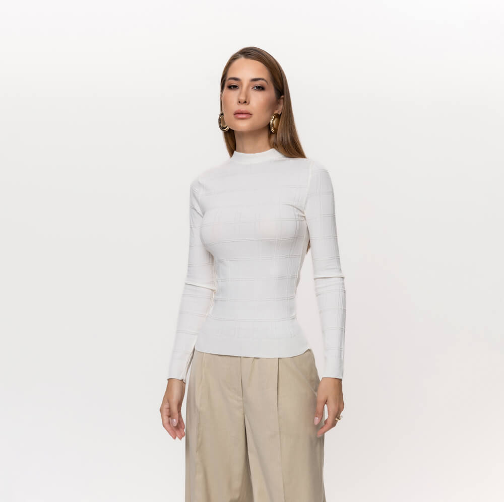 Blusa Feminina em Tricô Quadriculado - 26165 Off White