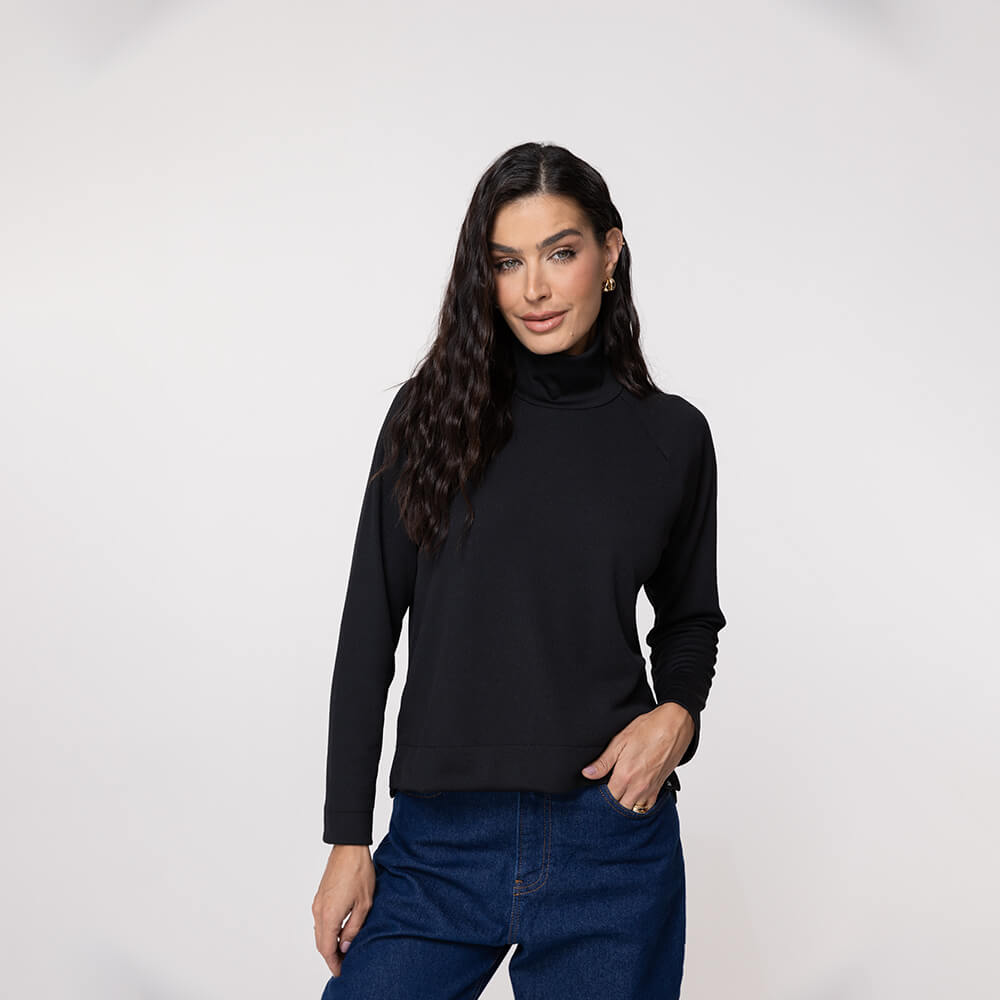 Blusa Térmica Feminina Canelada Gola Alta - 3222 Preta