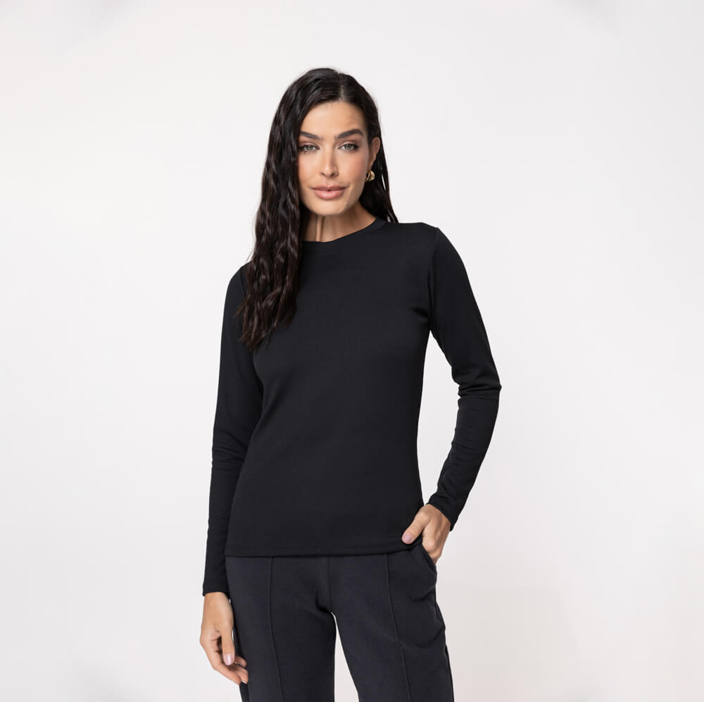 Blusa Térmica Feminina Segunda Pele Canelada - 3137 Preta