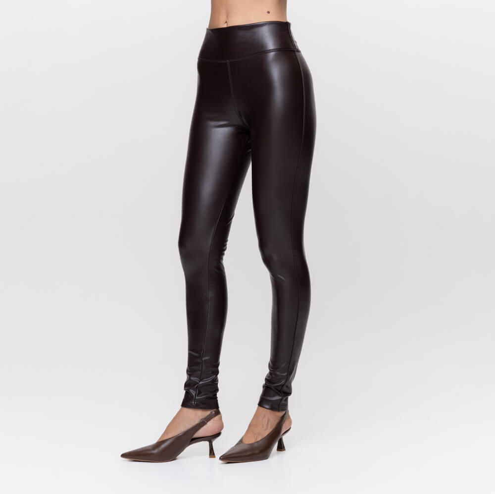Calça Legging Térmica Feminina em Courino Forrada - 3173 Marrom