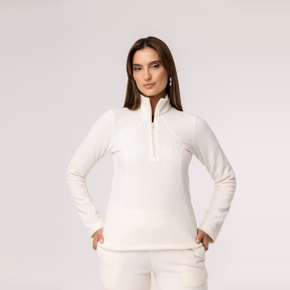 Fleece Térmico Feminino Meio Zíper - 918 Off White