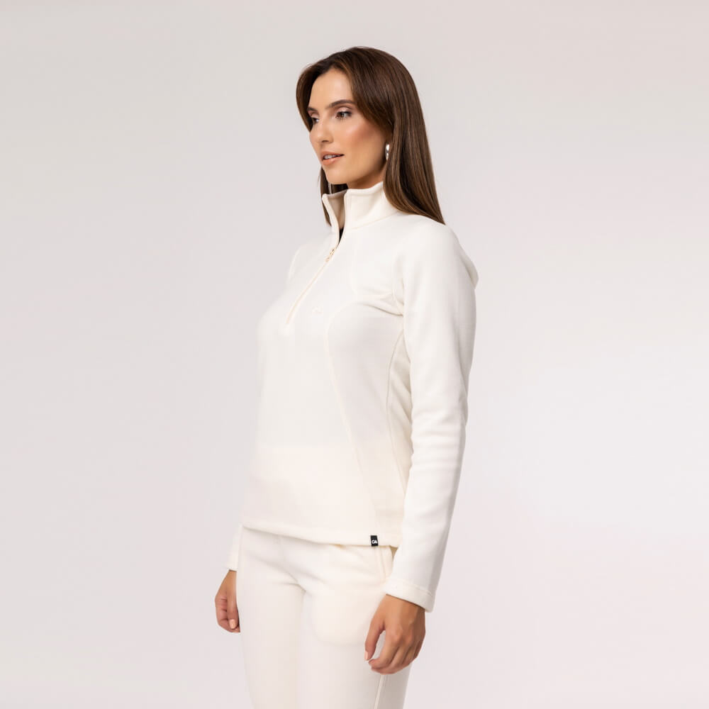 Fleece Térmico Feminino Meio Zíper - 918 Off White - Goradin.com.br
