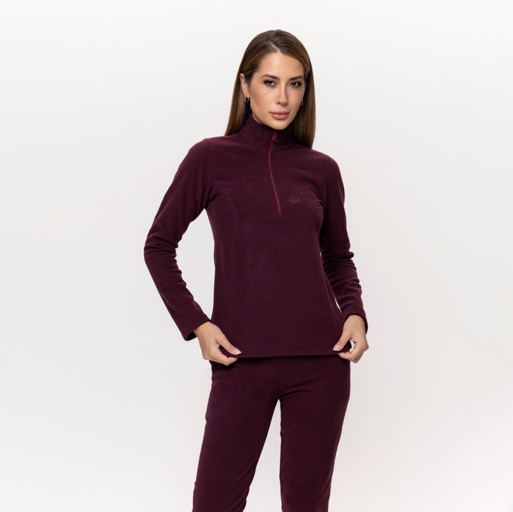 Fleece Térmico Feminino Meio Zíper - 918 Bordô