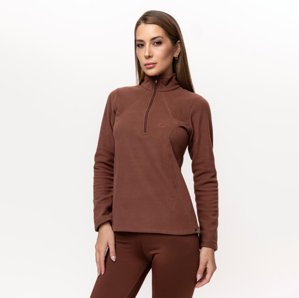 Fleece Térmico Feminino Meio Zíper - 918 Conhaque