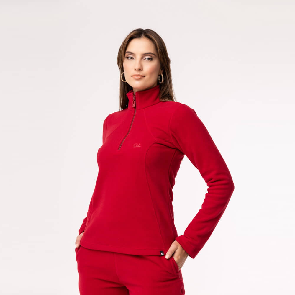 Fleece Térmico Feminino Meio Zíper - 918 Off Vermelho