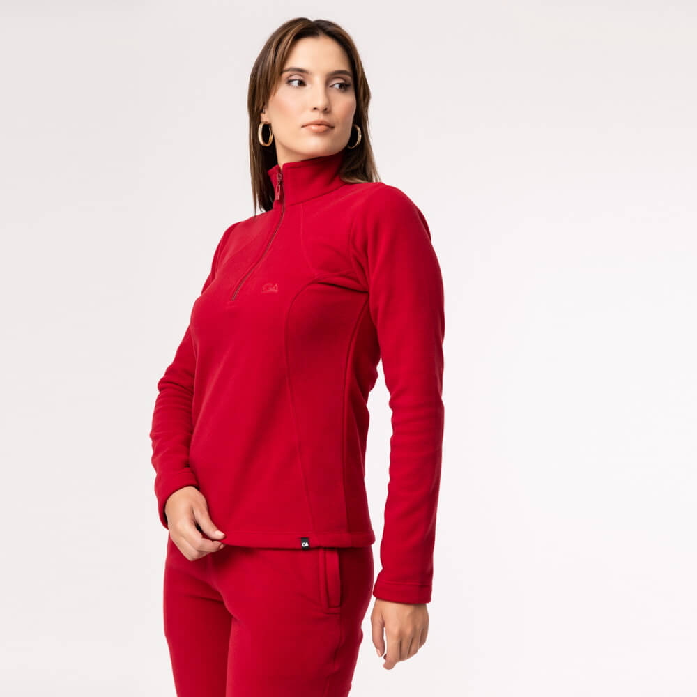 Fleece Térmico Feminino Meio Zíper - 918 Vermelho - Goradin.com.br