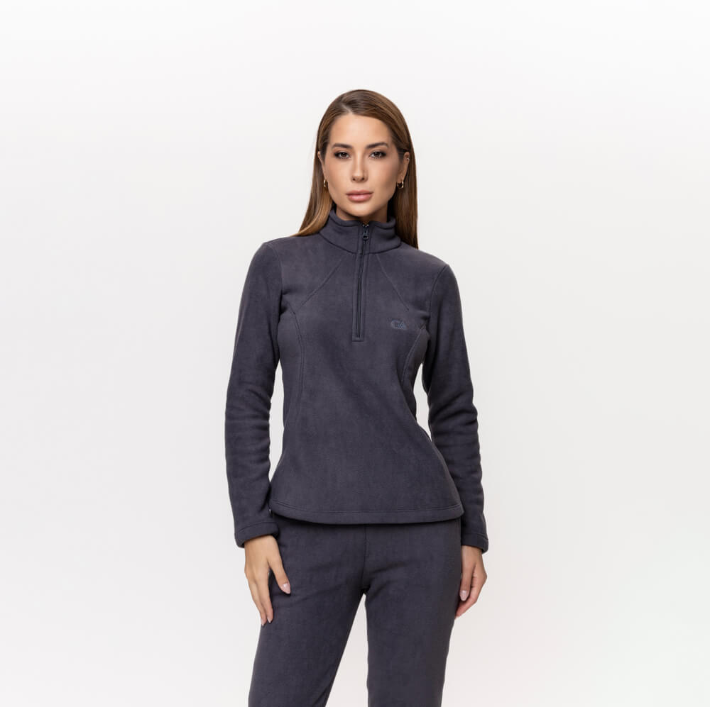 Fleece Térmico Feminino Meio Zíper Forrado em Lã - 914 Chumbo