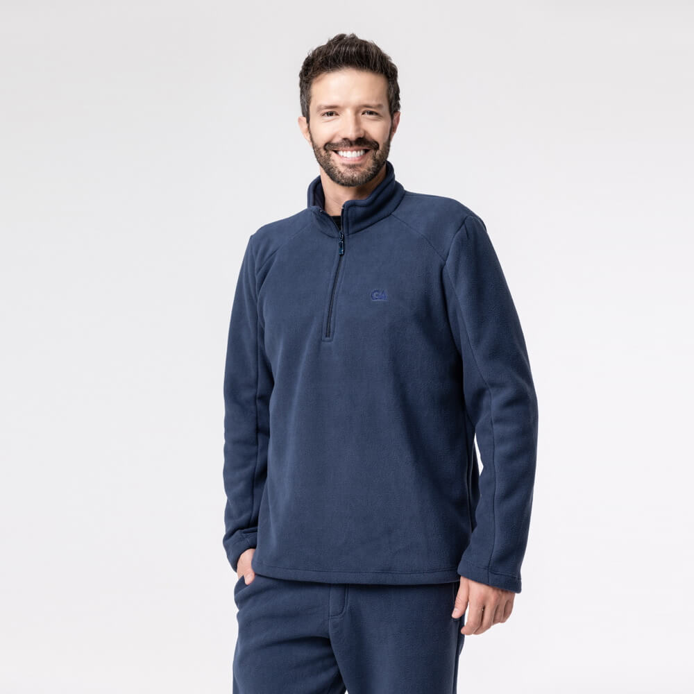 Fleece Térmico Masculino Meio Zíper Forrado em Lã - 916 Azul Marinho