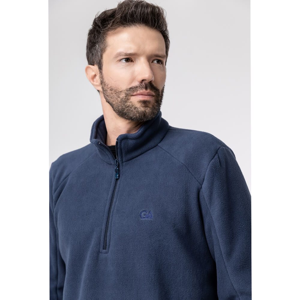 Fleece Térmico Masculino Meio Zíper Forrado em Lã - 916 Azul