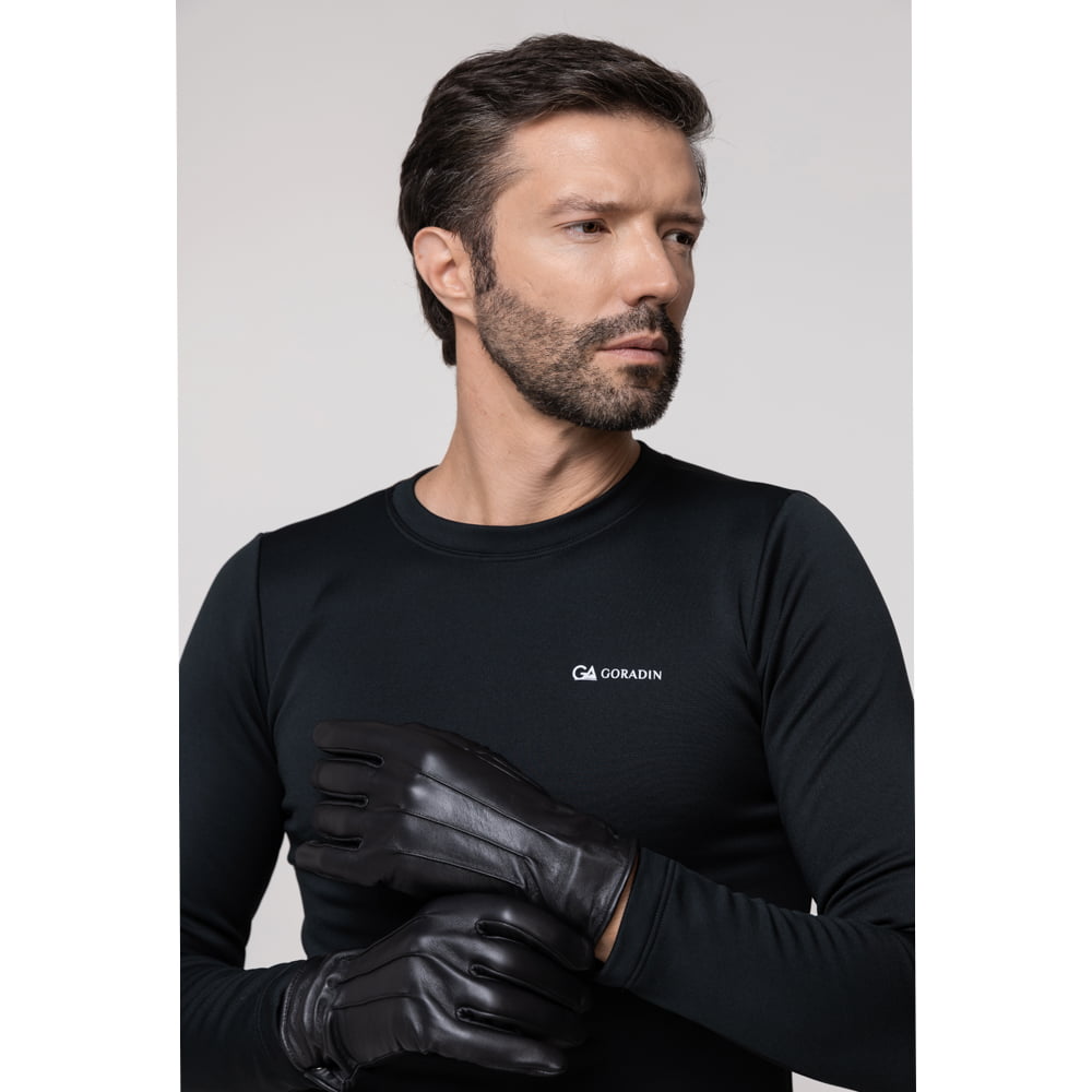 Luva Térmica Masculina Touch Screen em Couro Legítimo Forrada com Lâ ...