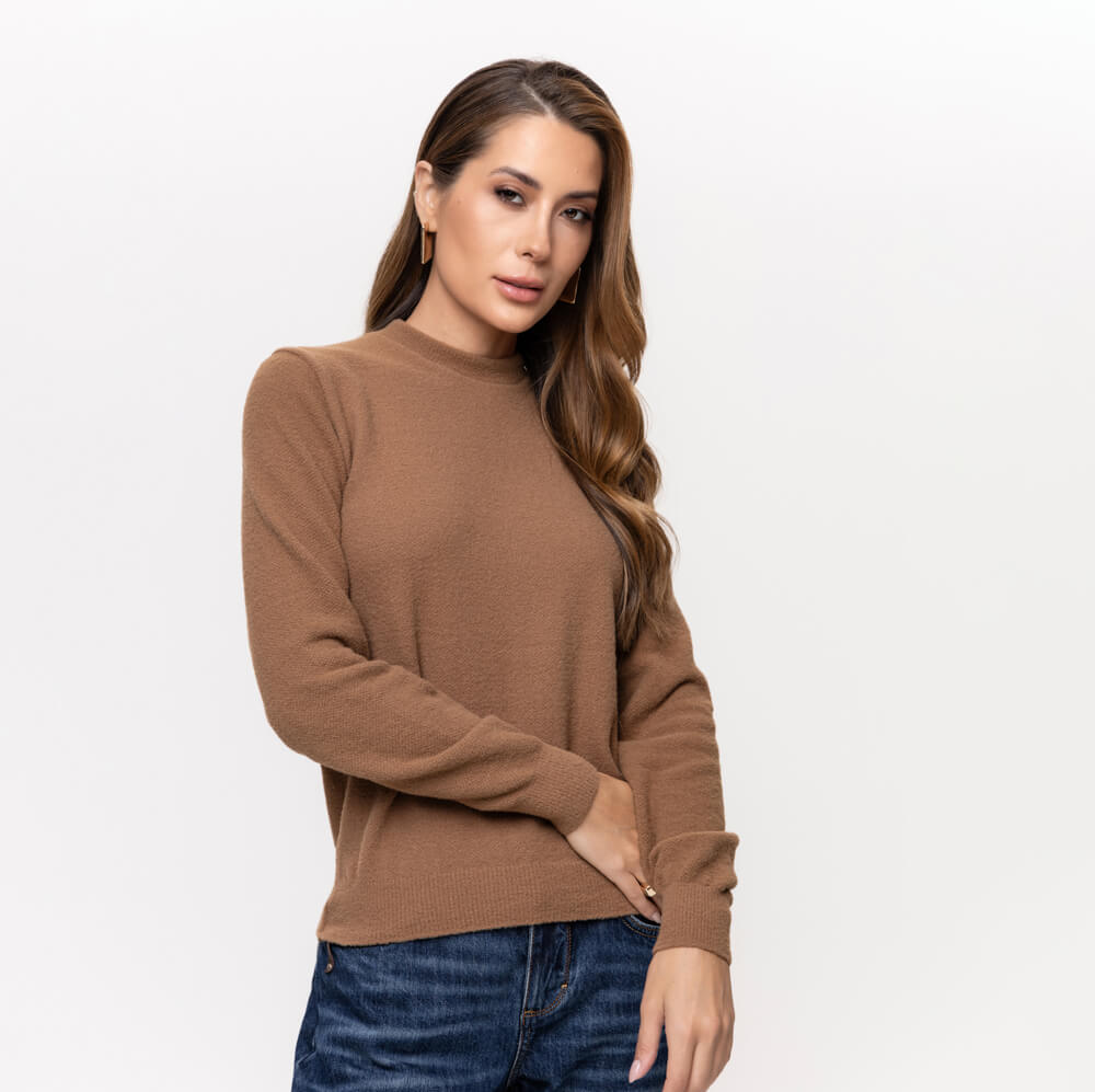 Suéter Feminino em Tricô - 26114 Marrom Bronze