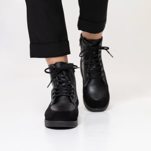 Botas Forradas com Lã Natural de Carneiro Detalhe Camurça - 363cGI Preto