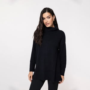 Blusa Ampla Feminina em Tricô Pluma Gola Boba - 25117 Preto