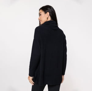 Blusa Ampla Feminina em Tricô Pluma Gola Boba - 25117 Preto