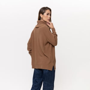Blusa Ampla Feminina em Tricô Pluma Gola Boba - 26125 Bege Camel