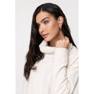 Blusa Ampla Feminina em Tricô Pluma Gola Boba - 25117 Off White
