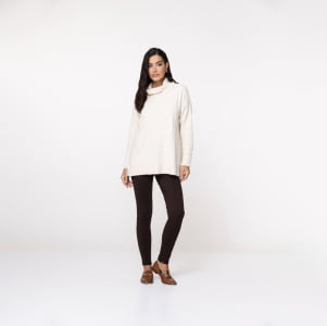 Blusa Ampla Feminina em Tricô Pluma Gola Boba - 25117 Off White