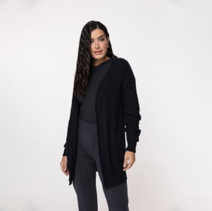 Casaco Feminino em Tricô Pluma Bola - 25335 Preto