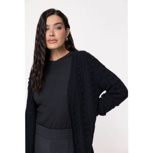 Casaco Feminino em Tricô Pluma Bola - 25335 Preto