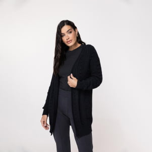 Casaco Feminino em Tricô Pluma Bola - 25335 Preto