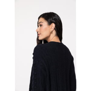 Casaco Feminino em Tricô Pluma Bola - 25335 Preto