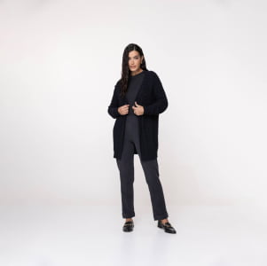 Casaco Feminino em Tricô Pluma Bola - 25335 Preto