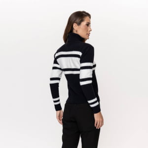Blusa Feminina em Tricô Aveludado em Listras - 26136 Branco/Preto