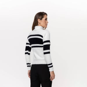 Blusa Feminina em Tricô Aveludado em Listras - 26136 Preto/Branco