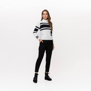 Blusa Feminina em Tricô Aveludado em Listras - 26136 Preto/Branco