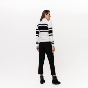 Blusa Feminina em Tricô Aveludado em Listras - 26136 Preto/Branco