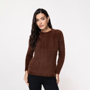 Blusa Feminina em Tricô Fio Nuvem - 25180 Marrom