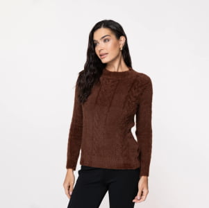 Blusa Feminina em Tricô Fio Nuvem - 25180 Marrom