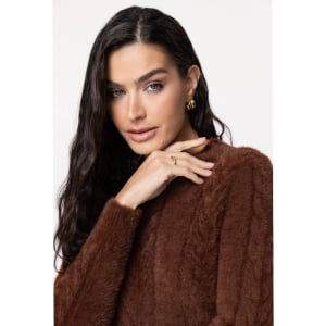 Blusa Feminina em Tricô Fio Nuvem - 25180 Marrom