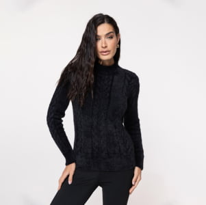 Blusa Feminina em Tricô Fio Nuvem - 25180 Preto