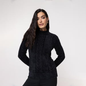 Blusa Feminina em Tricô Fio Nuvem - 25180 Preto