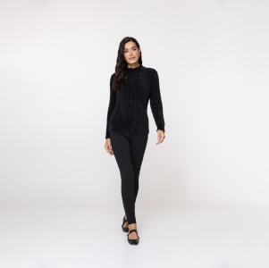 Blusa Feminina em Tricô Fio Nuvem - 25180 Preto