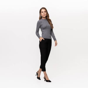 Blusa Feminina em Tricô Quadriculado - 26165 Cinza