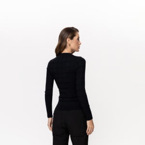 Blusa Feminina em Tricô Quadriculado - 26165 Preto