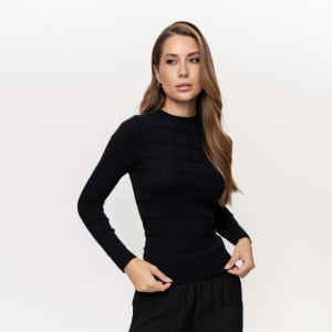 Blusa Feminina em Tricô Quadriculado - 26165 Preto