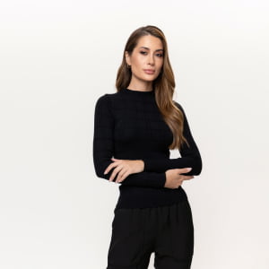 Blusa Feminina em Tricô Quadriculado - 26165 Preto