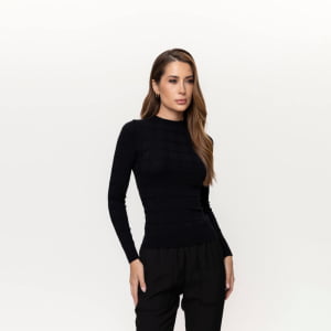 Blusa Feminina em Tricô Quadriculado - 26165 Preto