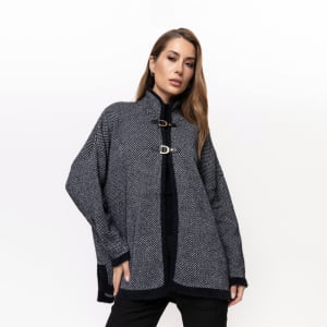 Capa Tricot com Fechamento em Alamares - 26182 Noir Mélange