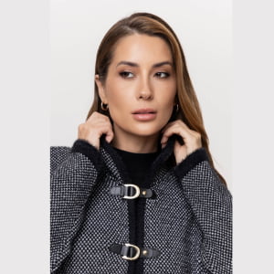 Capa Tricot com Fechamento em Alamares - 26182 Noir Mélange
