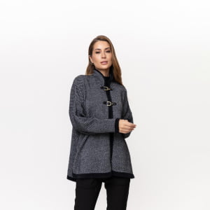 Capa Tricot com Fechamento em Alamares - 26182 Noir Mélange