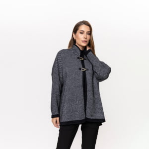 Capa Tricot com Fechamento em Alamares - 26182 Noir Mélange