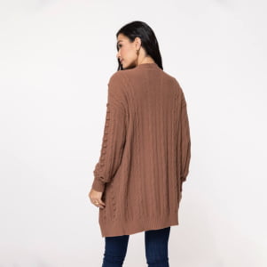 Casaco Feminino em Tricô Pluma Bola - 25335 Chocolate