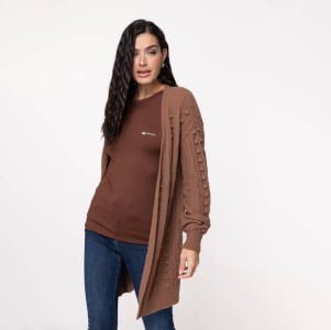 Casaco Feminino em Tricô Pluma Bola - 25335 Chocolate