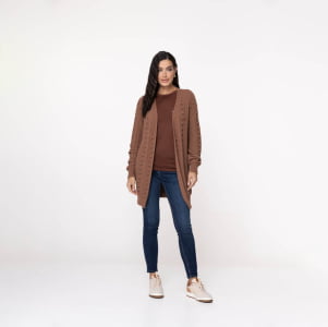 Casaco Feminino em Tricô Pluma Bola - 25335 Chocolate