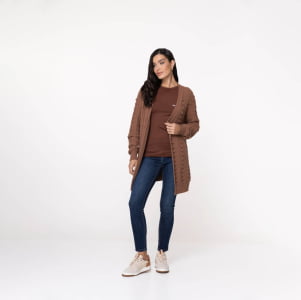 Casaco Feminino em Tricô Pluma Bola - 25335 Chocolate