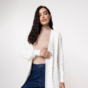 Casaco Feminino em Tricô Pluma Bola - 25335 Off White